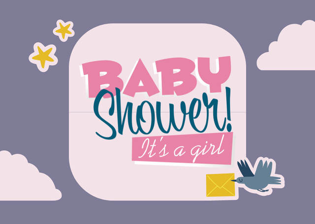 Cute Baby Shower Event Announcement Card Modelo de Design