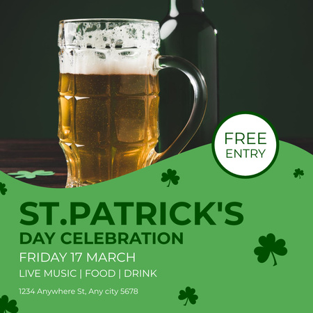 St. Patrick's Day Party with Beer Mug Instagram Tasarım Şablonu