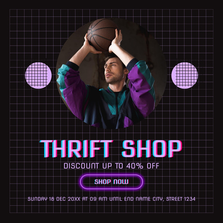 Plantilla de diseño de Tienda de segunda mano discoteca colores púrpura Instagram AD 