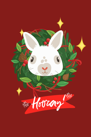 Cute New Year Greeting with Rabbit in Wreath Pinterest Modelo de Design