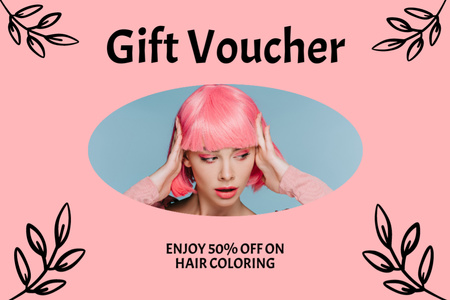 Platilla de diseño Discount for Hair Coloring in Beauty Studio Gift Certificate