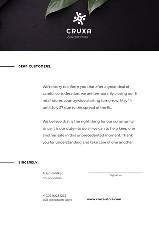 Designvorlage Information about temporarily Stores Closing für Letterhead