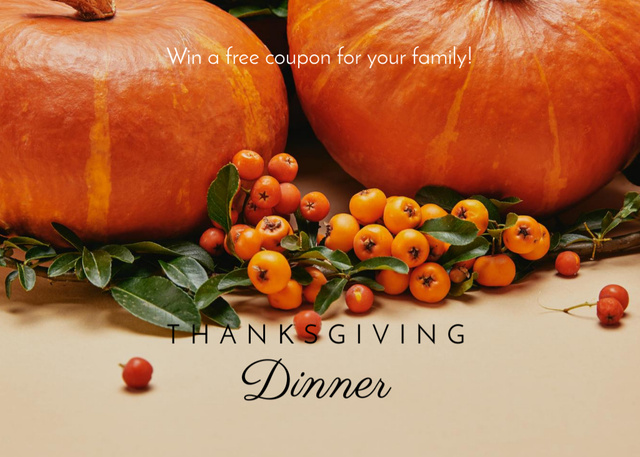 Ontwerpsjabloon van Flyer 5x7in Horizontal van Thanksgiving Dinner Announcement with Pumpkins and Berries
