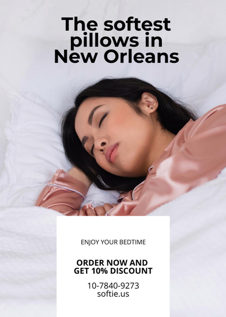 Pillow Discount Offer with Sleeping Woman Invitation Modelo de Design