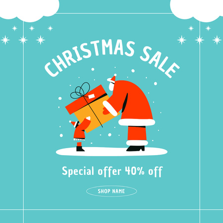 Christmas sale offer with Generous Santa giving Present Instagram AD Design Template