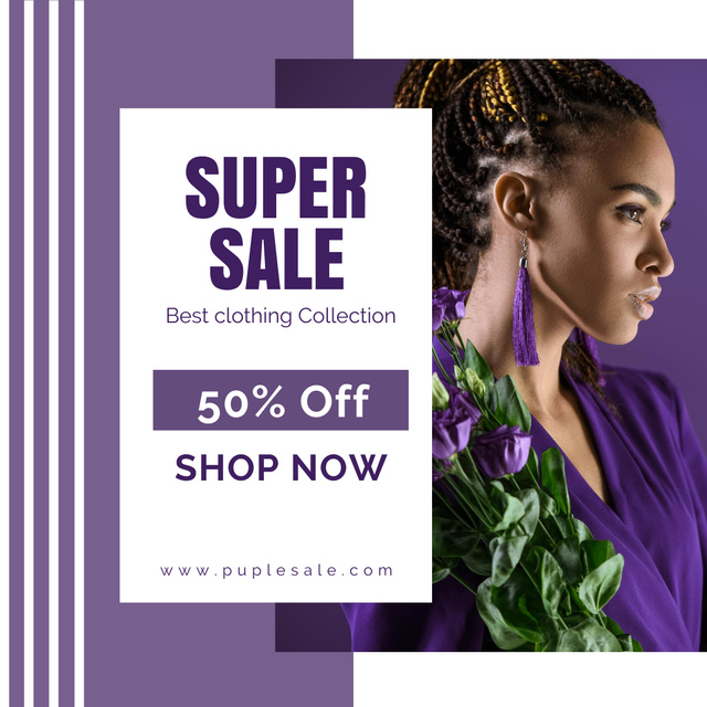 Platilla de diseño Female Clothing Sale in Purple Instagram