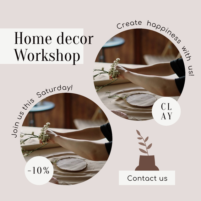 Template di design Handmade Home Decor Workshop With Discount Animated Post