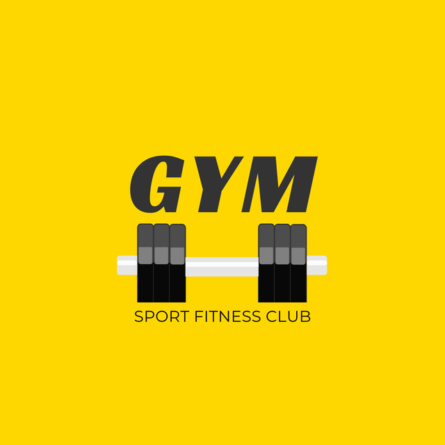 Plantilla de diseño de Gym Club Emblem with Dumbbell on Yellow Logo 1080x1080px 