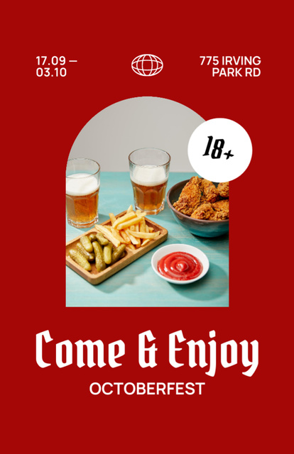 Designvorlage Oktoberfest Celebration Announcement With Snacks And Beer in Red für Invitation 5.5x8.5in