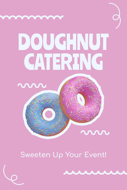 Doughnut Catering Services with Blue and Pink Donuts Pinterest Design Template