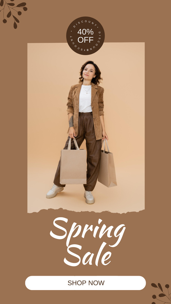 Ontwerpsjabloon van Instagram Story van Spring Sale Clothing Announcement with Beautiful Brunette
