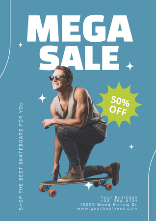 Designvorlage Mega Sale with Man on Skate für Poster