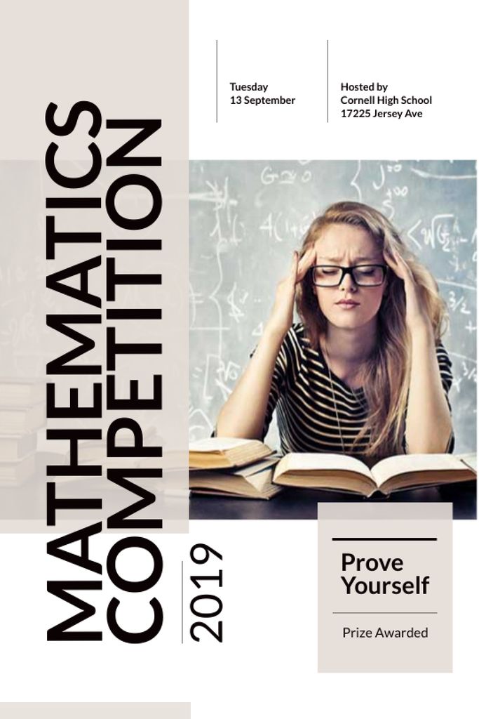 Designvorlage Mathematics competition announcement with Thoughtful Student für Tumblr