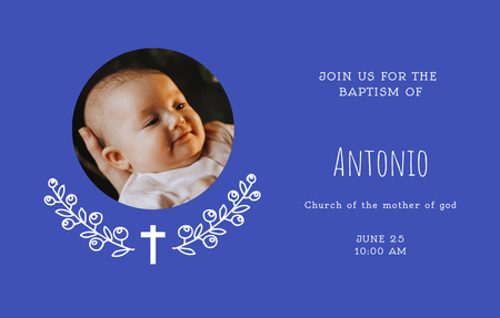 Baptism Announcement with Cute Newborn Invitation 4.6x7.2in Horizontal Design Template
