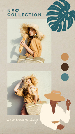 New Collection Ad with Woman in Straw Hat Instagram Story Design Template