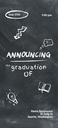 Graduation Announcement with Drawings on Blackboard Invitation 9.5x21cm Design Template