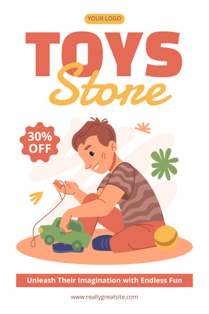 Мальчик играет с машиной из магазина игрушек Pinterest – шаблон для дизайна