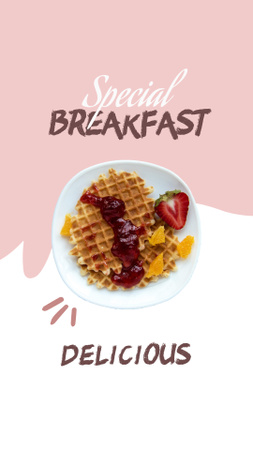 Yummy Waffles with Strawberry on Breakfast Instagram Story Design Template