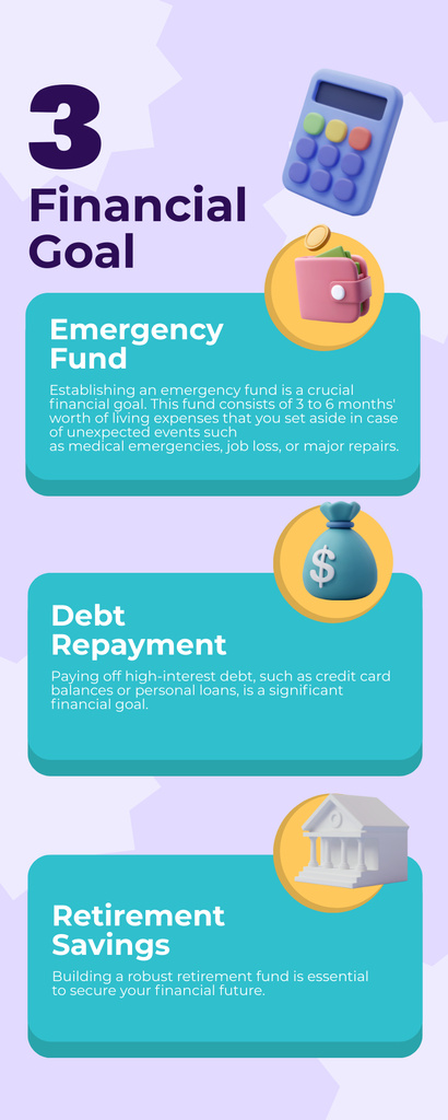 Plantilla de diseño de Overview of Financial Goals with Illustrations Infographic 