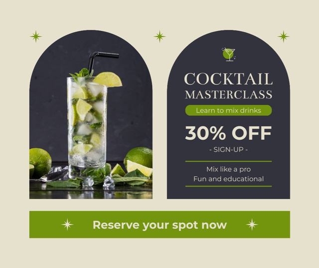 Discount on Booking Place for Cocktail Masterclass Facebook Modelo de Design