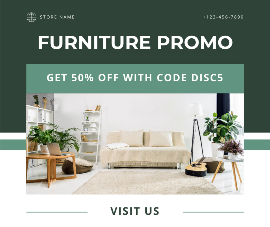 Offer of Promo Code on Modern Furniture Facebook Πρότυπο σχεδίασης