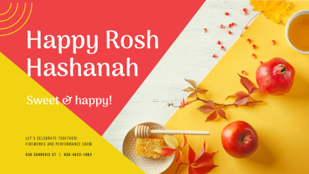 Rosh Hashanah Greeting Apples with Honey FB event cover Tasarım Şablonu