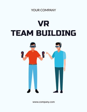 Men in VR Glasses at Team Building Event with Coworkers T-Shirt Design Template