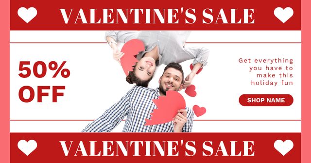Valentine Day Sale Announcement with Young Couple in Love Facebook AD Design Template