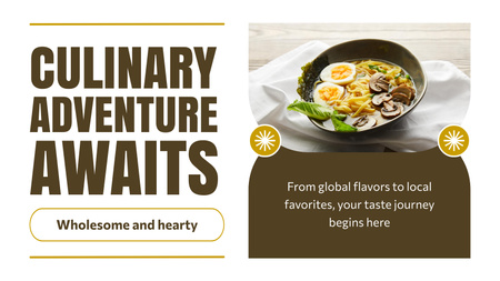 Anúncio de aventura culinária com saboroso macarrão asiático Title 1680x945px Modelo de Design