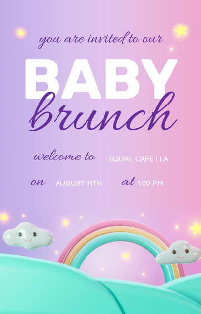Ontwerpsjabloon van Invitation 4.6x7.2in van Baby Brunch Announcement With Cute 3d Rainbow