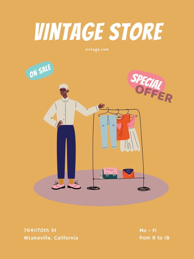 Men's Vintage Clothes Store Ad Poster 36x48in Πρότυπο σχεδίασης