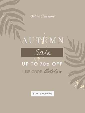 Fall Clearance Announcement with Leaves Illustration And Promo Code Poster 36x48in – шаблон для дизайна