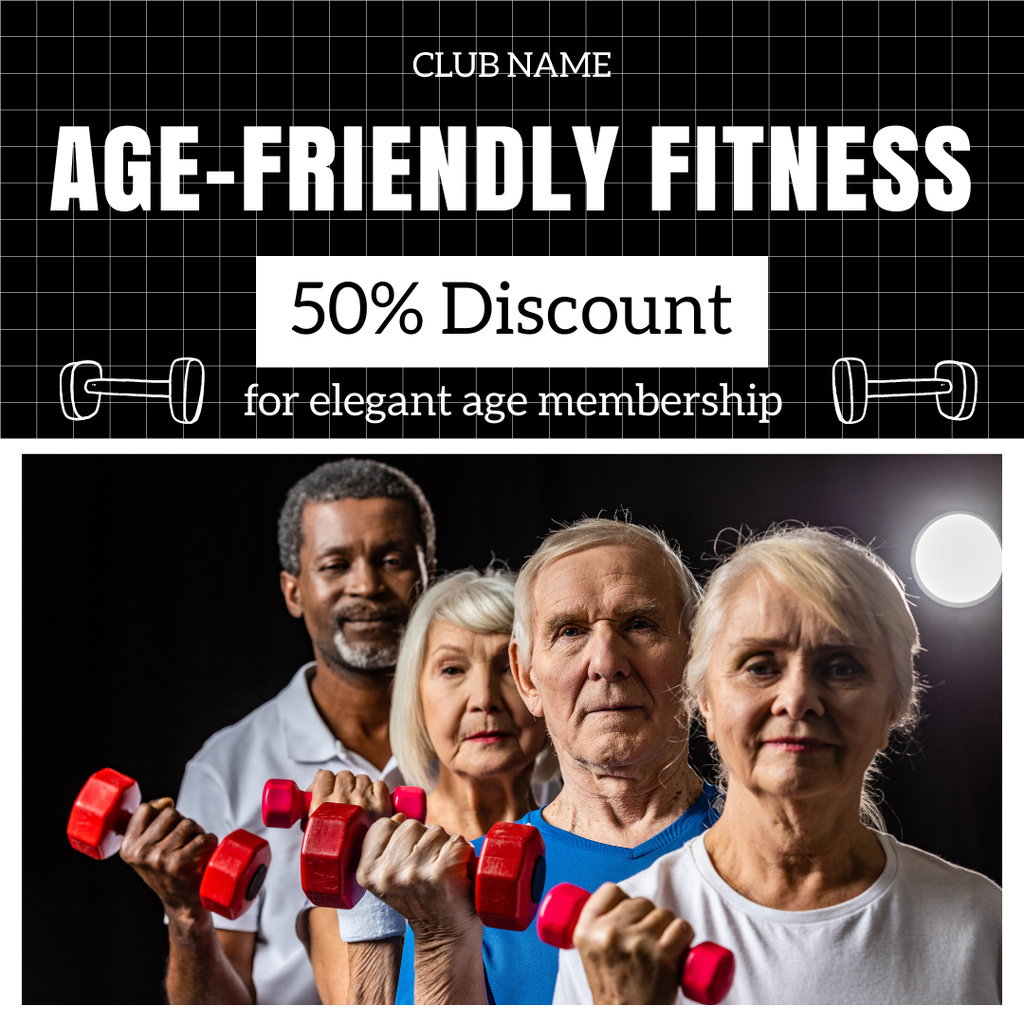 Age-friendly Fitness Club With Discount And Membership Instagramデザインテンプレート