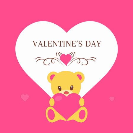 Pink Valentine's Card with Teddy Bear Animated Post Design Template