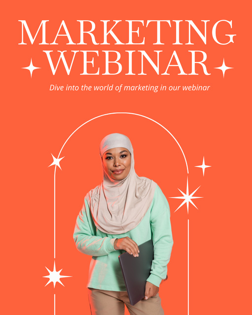 Designvorlage Digital Marketing Webinar Announcement with Muslim Woman with Laptop für Instagram Post Vertical