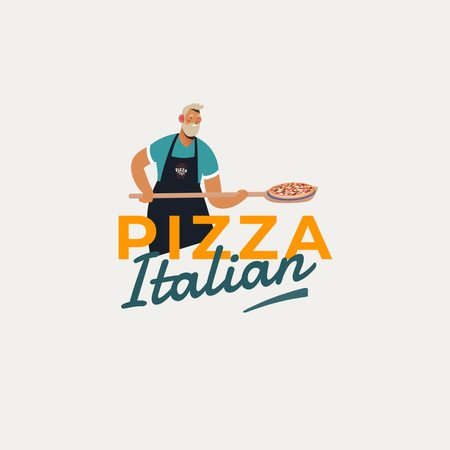 Ontwerpsjabloon van Logo 1080x1080px van Man with Pizza on the Shovel