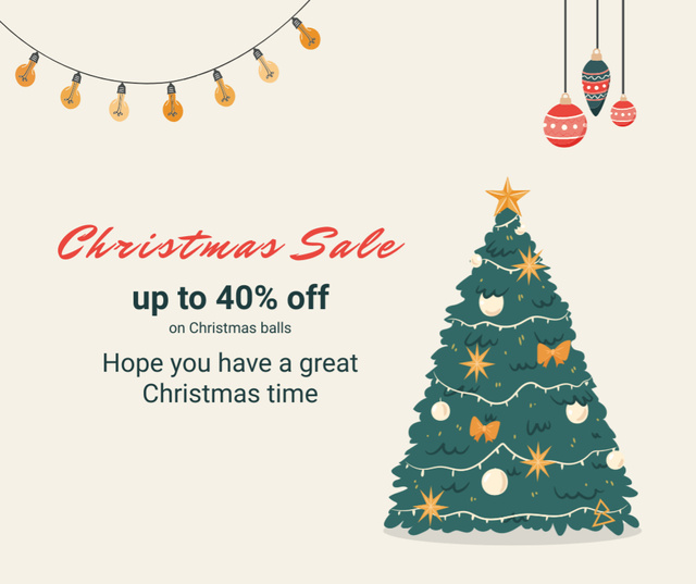 Christmas Sale Announcement with Holiday Tree Facebook Design Template