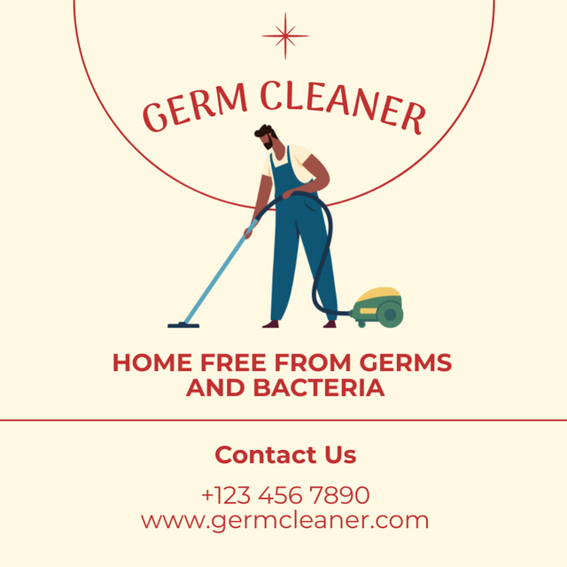 Cleaning Services Ad with Man Vacuuming Square 65x65mm Design Template