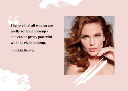Ontwerpsjabloon van Postcard van Inspirerende zin met jonge vrouw zonder make-up