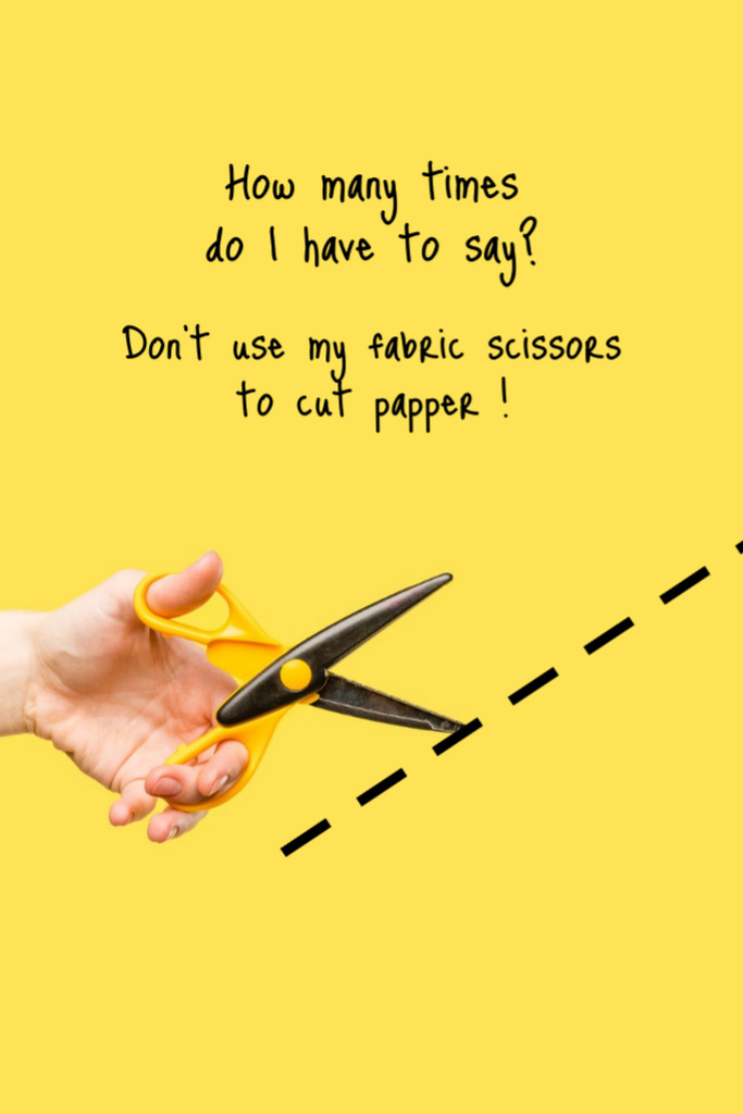 Plantilla de diseño de Funny Phrase With Tailor Holding Yellow Scissors Postcard 4x6in Vertical 