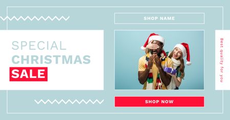 Christmas Sale of Surprises Blue Facebook AD Design Template