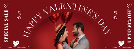 Valentine's Day Sale with Couple in Love on Red Facebook cover Design Template