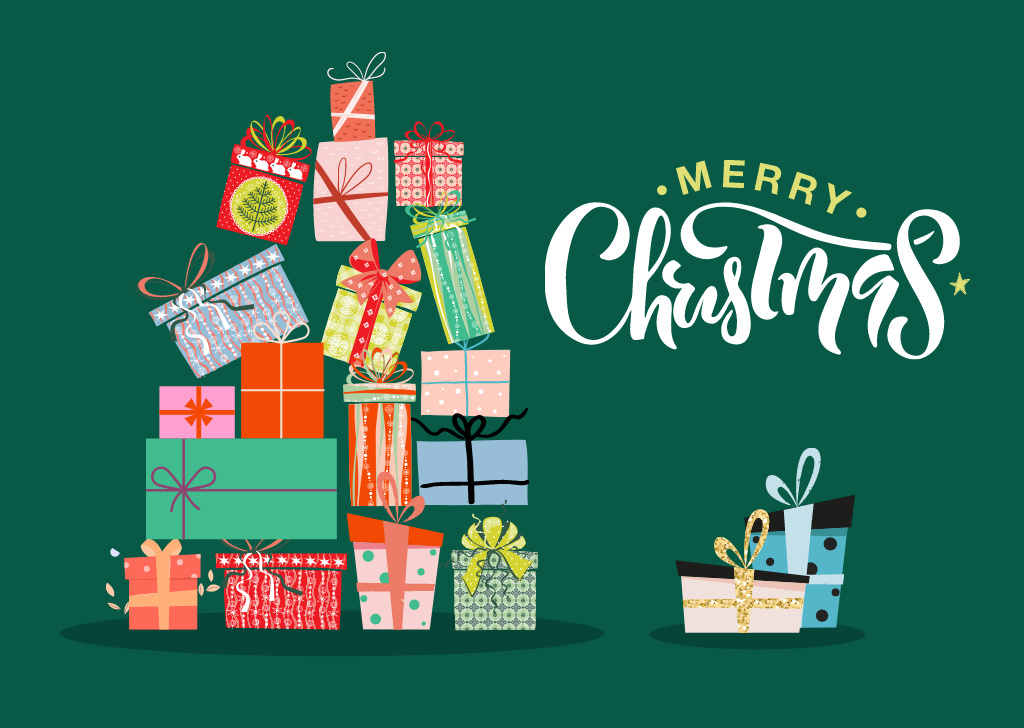 Ontwerpsjabloon van Postcard van Christmas Cheers with Holiday Tree from Gifts