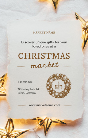 Modèle de visuel Annonce du marché de Noël avec des étoiles brillantes - Invitation 4.6x7.2in