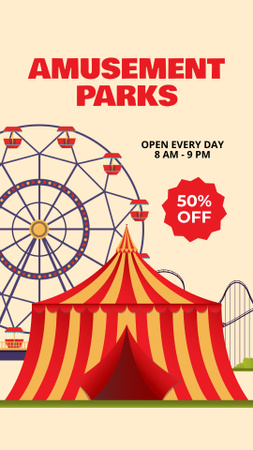 Joyful Amusement Park With Admission At Half Price Instagram Story Design Template