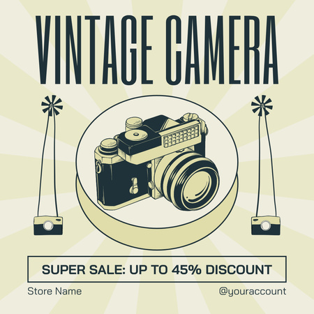 Designvorlage Super-Verkauf auf alte Kamera im Antiquitätengeschäft für Instagram AD
