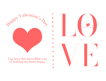 Love Confession on Valentine's Day on White Thank You Card 5.5x4in Horizontal Design Template