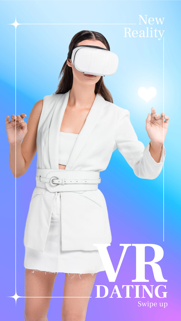 Virtual Reality Dating Ad with Woman Wandering Metaverse Instagram Story Πρότυπο σχεδίασης