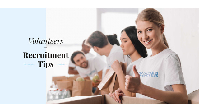 Plantilla de diseño de Volunteers recruitment tips Presentation Wide 