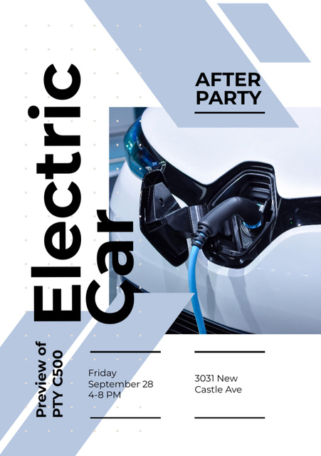 After Party invitation with Charging electric car Flyer A5 Design Template
